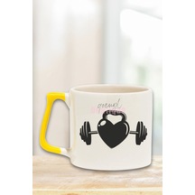 Love Barbell Baskılı Gym Spor Ağırlık Kaldırma Tutkusu Hediyelik Kulplu Kupa Bardak Sarı