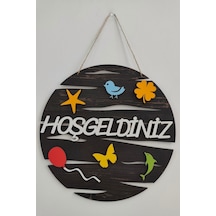 Hoşgeldiniz Yazılı Yuvarlak Mdf Lazer Kesim Kapı Ve Duvar Süsü - Rebap Ahşap