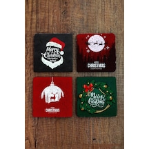 Doğal Taş Bardak Altlığı 4'lü Set 10x10x1 Cm Yeni Yıl Hediyesi Christimas Stone Coasters Çok Renkli