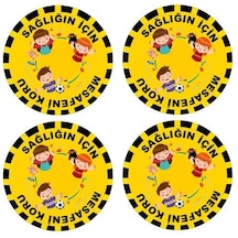 Sosyal Mesafe Sticker - 4 Adet Yuvarlak Yapışkanlı Yer Folyosu (467259626)