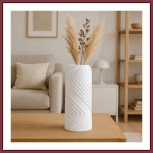 Storeşahin 3d Baskı Vector Vazo - Geometrik Çizgili Dekoratif Vazo-beyaz Shn0720
