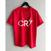 Flood Of Style Erkek Kırmızı Cr7 Baskılı Oversize Bisiklet Yaka Kısa Kollu Pamuklu Tişört