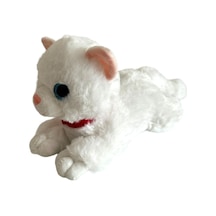 Sesli Yatan Miyavlayan 25 Cm Peluş Kedi Oyuncak - Beyaz Beyaz