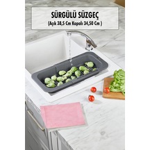 Lavoba İçi Sürgülü Açılır Kapanır Sebze Meyve Süzgeci Füme Açık 38,5 Cm Kapalı 34,50 Cm Siyah