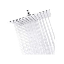 25x25 Cm Kare Paslanmaz Çelik Tepe Duş Başlığı - Kireç Önleyici Silikon Nozullu, Ultra İnce Tasarım, Geniş Yağmur Akışlı Banyo Duş Başlığı, Krom 000 Açık Krem