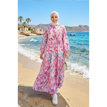 Hb Harma Time Butik Kadın Düğmeli Modal Kumaş Desenli Pembe Elbise