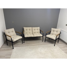 Modern Mars Balkon, Bahçe, Cafe - Metal Kanepe Koltuk Takımı - 2+1+1 Krem Modern32 Krem