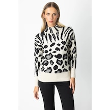 On Fashion Desenli Degaje Kadın Bej Kazak 65322 Bej