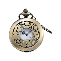 Valkyrie Alice Harikalar Diyarı Temalı Vintage Bronz Cep Saati - Kolye Köstekli Retro Hediye