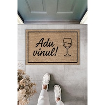Rugmood Modern Dijital Baskı Adu Vinul Yazılı Kapı Önü Paspası Kahverengi