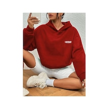 Blackjack Giyim Kadın Siyah Whrstbhvr Baskılı Kapüşonlu Sweatshirt Kırmızı