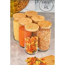 6'lı Bambu Kapaklı Cam Erzak Kavanozu 1400 ML