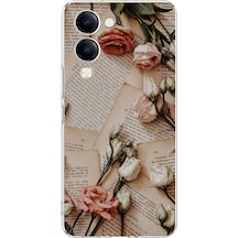 Vivo Y04 Uyumlu Retro Gazete Güller Tasarımlı Baskılı Silikon Kılıf Renkli