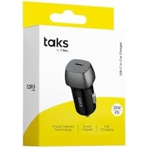 Taks Cp01 30w Pd Usb-c Araç Hızlı Şarj Aleti +usb-c-usb-c 3a Kablo, Siyah 5cp01cs