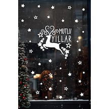 Mutlu Yıllar Geyik Cam & Duvar Sticker Seti 78 Parça Yılbaşı Vitrin Ve Ev Dekoru Dijital Baskı