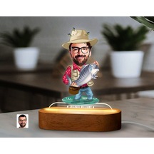 Bk Gift Kişiye Özel Balıkçı Karikatürlü Dekoratif 3d Biblo Led Işıklı Gece Lambası-2, Arkadaşa Hediye Kobitmeyen138300 Bk Gift