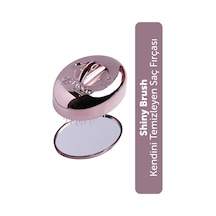 Premium Shinybrush Saç Fırçası - Kendini Temizleyen, Aynalı, Çanta Boy - Compact Detangling To Go Kahverengi