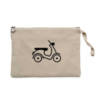 Vespa Scotter Siluet Krem Clutch Astarlı Cüzdan / El Çantası Krem
