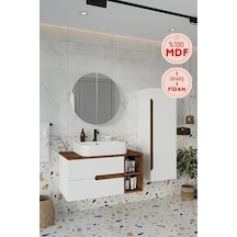 Koza Beyaz 90 Cm %100 Mdf Banyo Dolabı Ayna Lavabo Boy Dolabı Beyaz