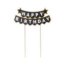 Pasta Üstü Banner Happy Birthday Siyah Altın