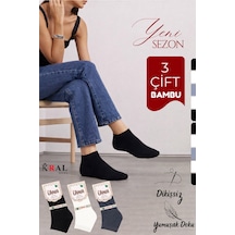 Kral Socks Kadın Bambu Patik 3 Adet Görünmez Dikişsiz Parfümlü Kısa Çorap Beyaz - Siyah - Gri