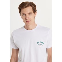 Tudors Erkek Slim Fit Dar Kesim %100 Pamuk Yumuşak Dokulu Baskılı Beyaz Bisiklet Yaka Tişört-34776 Beyaz