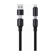 4 İn 1 Usb-a+type-c To Type-c+lightning İle Uyumlu Süper Hızlı Şarj Ve Data Kablosu Siyah Yk-k347, 4 İn 1