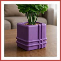 Bezos 3d Baskı Square Planter - Izgara Desenli Küp Saksı-mor Erdotıca Standart