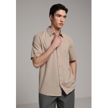 Colin's Colins Regular Fit Shirt Neck Düz Erkek Bej Kısa Kol Gömlek Cl1083096 Q1.v1 Beı