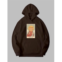 Harmandar Üç İplik Holy Cat Baskılı Unisex Kahverengi Kanguru Cepli Kapüşonlu Sweatshirt Hoodie Holycatkahverengisweat