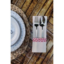 6 Adet Kalp Şeritli Keten Kaşıklık Servis Sunum Krem