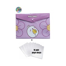 A4 Boy Çıt Çıt Ödev Dosyası +10' Lu Poşet Dosya Molang Mor