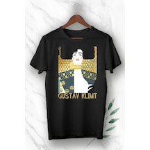 Art Gustav Klimt Eseri Baskılı Beyaz Unısex Tişört Siyah