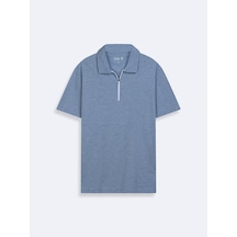 LTB Fermuarlı Pike Polo Yaka Mavi T-shırt