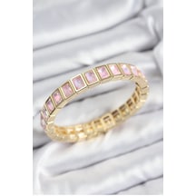 Pirinç Pembe Zirkon Taşlı Dikdörtgen Model Gold Renk Lastikli Kadın Bileklik Vice1395 0599 Çok Renkli