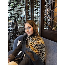 Miorel Scarfs Leopar Desen Vual İpek Şal Fular Silk Scarfs Shawl Hijab Siyah