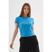 Fashion Friends Kısa Kollu Saks Kadın T-shirt 25y0444k1 Saks