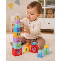 Dede Baby Kare Kule Bultak Oyuncağı 10 Parça Harf Ve Rakam Eğitici Kule 12 Ay+