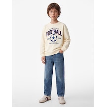 Koton Futbol Baskılı Şardonlu Bisiklet Yaka Uzun Kollu Sweatshirt Ekru 7wkb10391tk