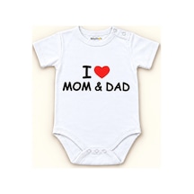 Babylimon %100 Pamuk Bebek Zıbını, I Love Mom And Dad Baskılı, Çıtçıtlı, Beyaz - 821568822 Beyaz
