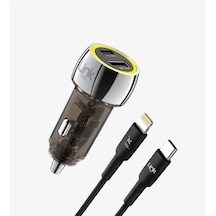 Linktech C438 Şeffaf 55w Çift Pd 30w Ve Qc 25w Süper Hızlı Araç Şarj Cihazı, Type-c Lightning Kablolu