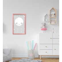 Bk Home Sevimli Ay Tasarımlı Dekoratif Pembe Ahşap Çerçeveli Çocu (551087797)