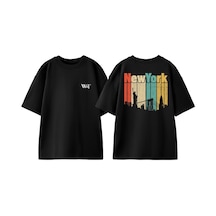 Thewert New York Colourful Tasarım Sırt Baskılı Pamuk Siyah Oversize T-shirt