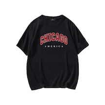 Erkek Siyah Tişört Oversize Chıcago T-shirt Siyah