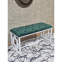 Zafir Beyaz Boyalı İçi Kareli Diktörtgen 100 Cm X 40 Cm Oturak Puf - Bench - Makyaj Oturağı - Oturak Yeşil