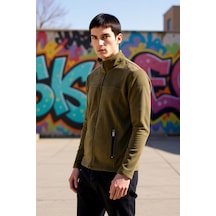 Benerly Erkek Dik Yaka Standart Kol Fermuarlı Polar Sweatshirt Fonksiyone Haki