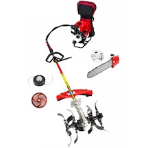 Benzinli Sırt Tırpan + Toprak Çapalama + Dal Budama Aparatı Set 52 Cc 4.6 Hp Bc520