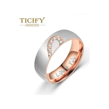 Rose Gold Aşk Şekilli Titanyum Çelik Yüzük Seni Seviyorum Zirkon Setli Çift Yüzük 8 Rose Gold