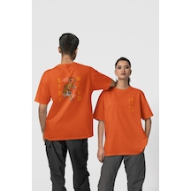 Stay Wild Ön-arka Baskılı %100 Pamuk Beyaz Kadın/erkek Unisex Rahat Kalıp Oversize T-shirt Turuncu