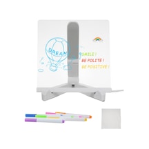 Jeemson 15x15cm Led Işıklı Akrilik Çocuk Tahta - Silinebilir Boyama, 7 Kalem + Ayaklı Tutucu, Masaüstü Dıy El İşleri Çok Renkli